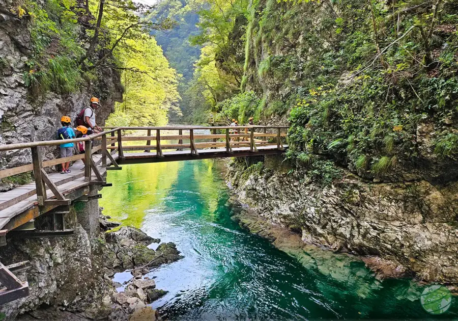 Passadiços de madeira ao longo do desfiladeiro Soteska Vintgar