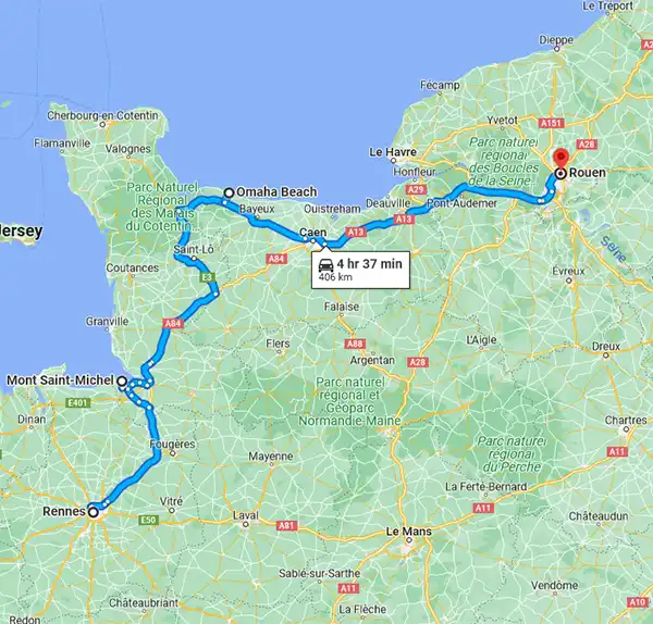 our route from Rennes to Rouen