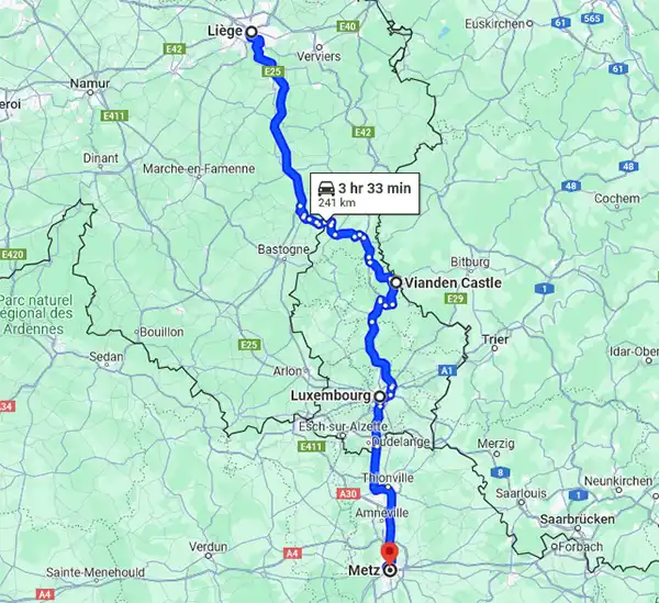 route Liege to Metz